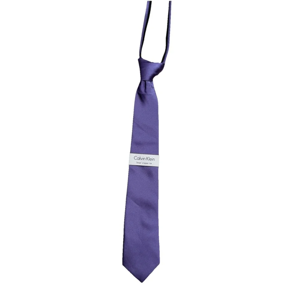 NEW CALVIN KLEIN boys' zipper tie Light Purple Solid Tie 100% Silk